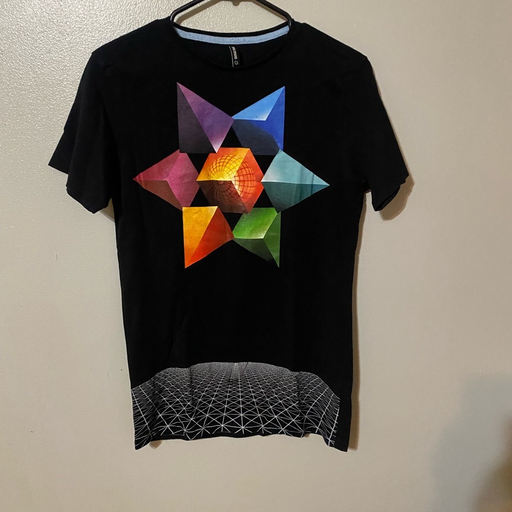 Black T-Shirt with Geometric Star Design